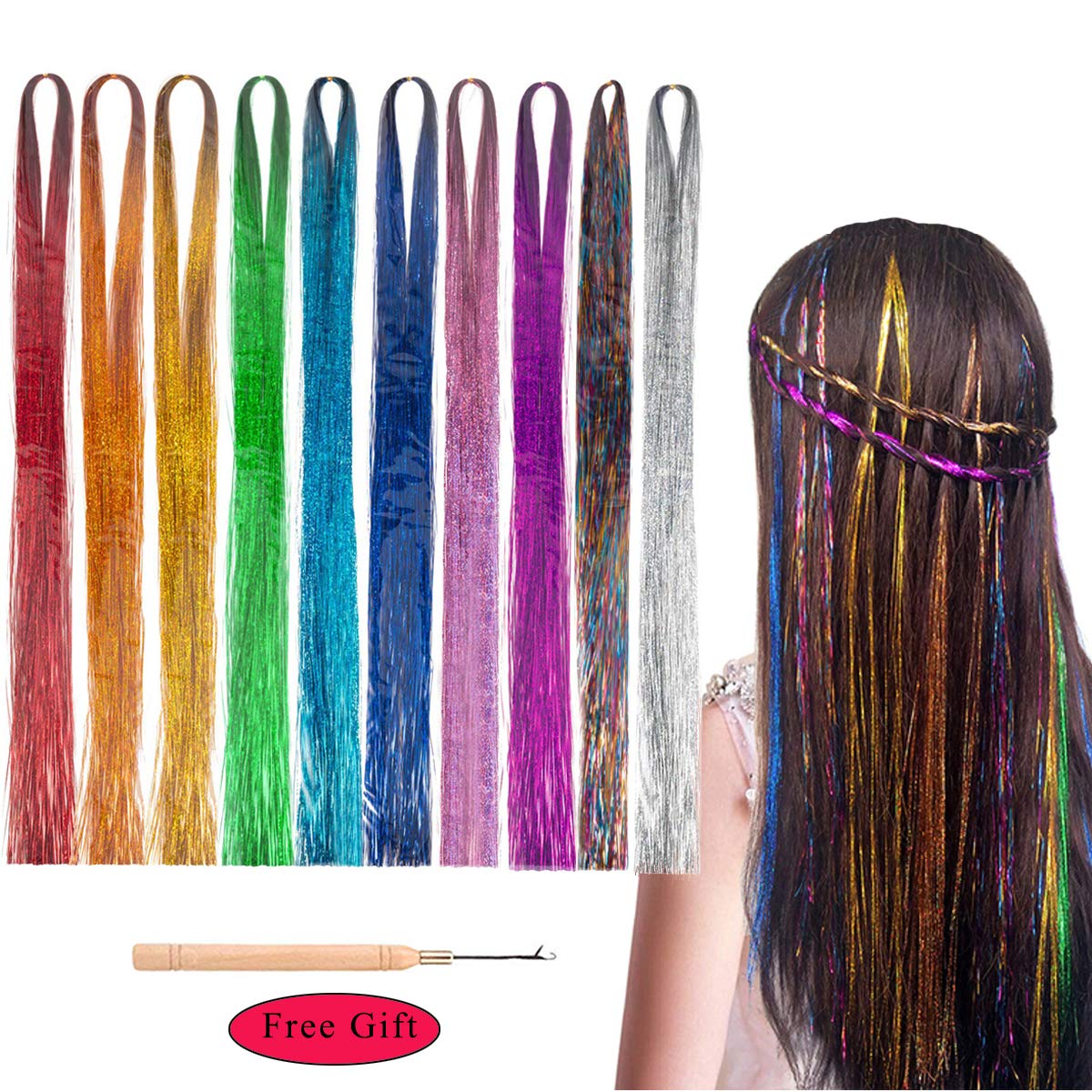 Kyerivs Haar Lametta 6000 Strähnen Farbiger Haarverlängerungs