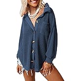 Dokotoo Womens Waffle Knit Shacket Jacket Casual Long Sleeve Button Down Shirts Dressy Blouses Tops