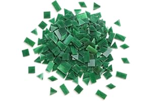Lanyani 200 Mixed Color Glass Mosaic Tiles - 4 Shapes, Tiffany Stained Glass Pieces for Crafts, Pine Green