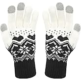 LJCZKA Snowflake Winter Gloves for Women Men Touch Screen Warm Knit Glove Snow Flower Winter Glove for Cold Weather Christmas