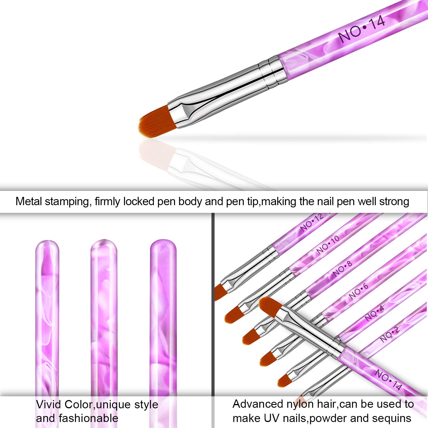 NICEMOVIC 7Pcs UV Gel Acrylic Nail Brush, Nail Paint Brushes, Nail Art Tips Builder Brush, Nail Painting Brush Pen Set : Beauty