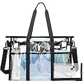 Women's Clear Beach Bag, 17" Large Clear Tote Bags with Phone Pouch and Strap, Heavy Duty Waterproof for Cruise, Pool