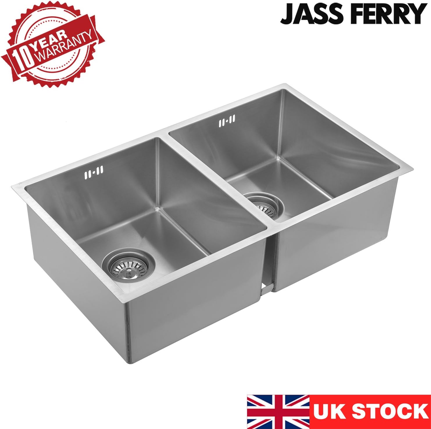 JASSFERRY Kitchen Sink Undermount Handmade Design 1.2mm Thickness Square Stainless Steel Double 2 Bowl with Waste Pipes, 745 X 440 mm - Image 4