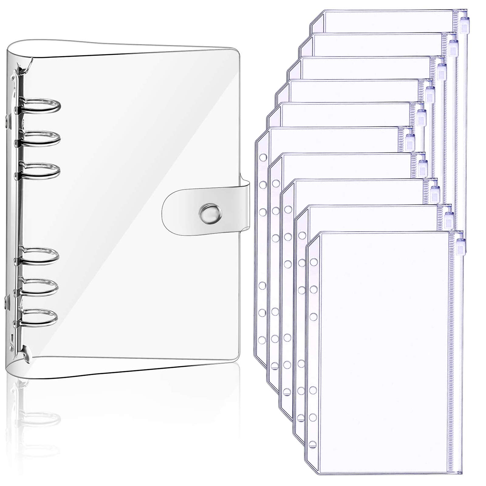 A6 Transparent Soft PVC Notebook Binder and 10 PCS A6 Sizes Notebook Bags, Refillable Paper, Translucent Zipper Folders — image 1