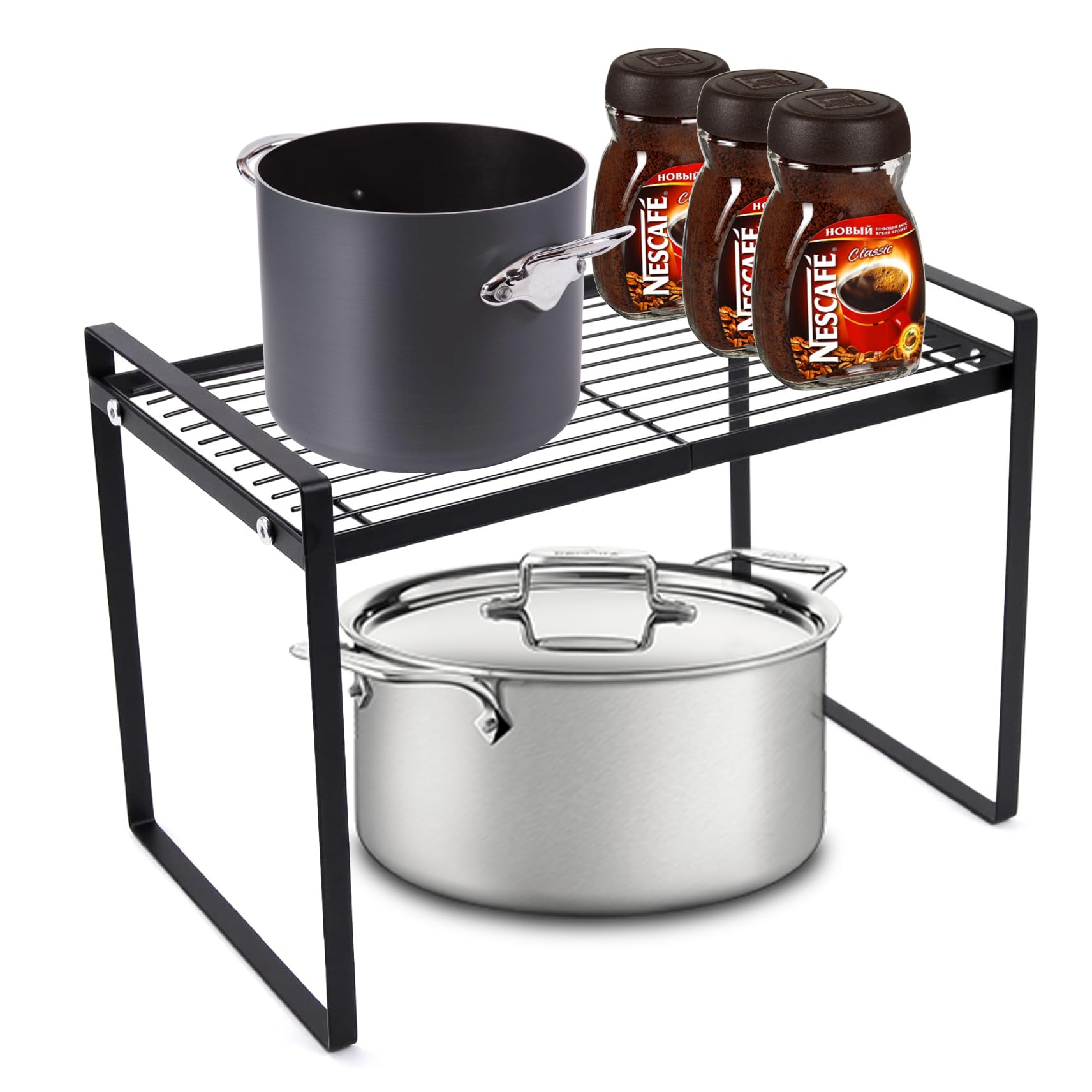 Spesh Kitchen Cupboard Shelf Organiser 33x21x23.5cm Counter Organiser Shelf Insert Cabinet Metal Rack for Kitchen Bedroom Bathroom(Black)