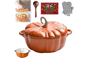 Pumpkin Dutch Oven Pot with Lid, Enameled Cast Iron Pumpkin Dutch Ovens with Lid, Pumpkins Shaped Cast Iron Oven with Dual Ha