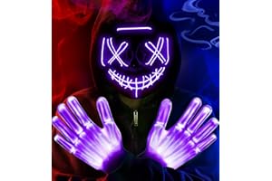 letosan Halloween Mask LED Light Up Purge Mask with LED Gloves, 3 Modes Glow Scary Halloween Costume for Kids Boys Girl Teen Halloween Decorations Cosplay Anonymous Carnival Costumes