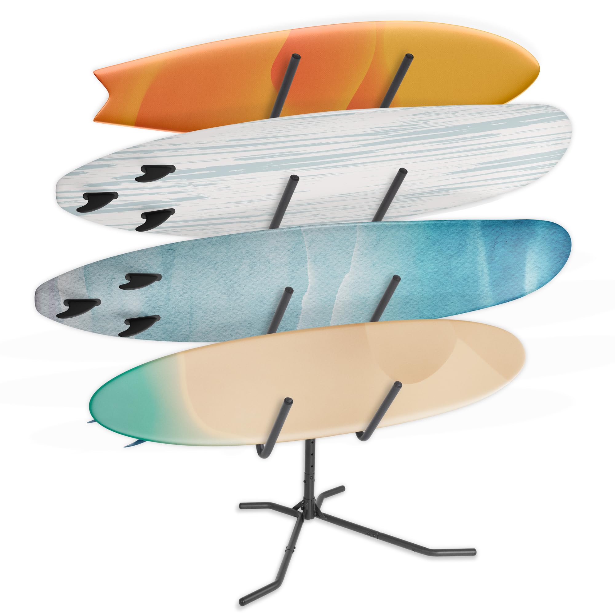 Photo 1 of CyclingDeal Freestanding 4 Surfboard Storage Rack - Patented Design Premium Quality Stand with Adjustable & Thick Rubber Protected Holders - Easy to Setup