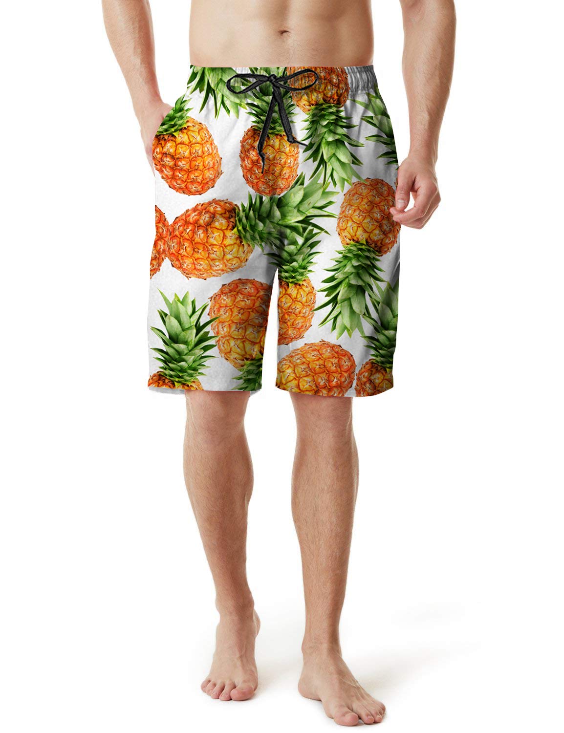 Leapparel Trendy White Male Swimwear Trunks Board Swim Trucks Awesome Fruit Painted Swim Shorts with Lining for Men Boy Toddler Youth