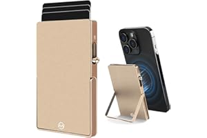 MPVWALT Magnetic Wallet for Magsafe Wallet with Adjustable Stand,Ultra-thin Metal Card Holder Compatible with iPhone 16/15/14/13/12 Series,Minimalist Pop Up Wallet for Magsafe Phone Wallet (Gold)