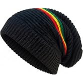 Rastafarian Colors Beanie for Men Women, Slouchy Jamaican Reggae Beanie | Multicolor Striped Skull Hat
