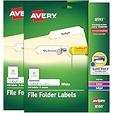 Avery File Folder Labels with TrueBlock Technology, Permanent Adhesive, 2/3" x 3-7/16", Laser/Inkjet, 2-Pack, 300 Labels Tota