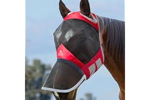 Harrison Howard CareMaster Pro Luminous Horse Fly Mask Large Eye Space Full Face Standard with Nose No Ears Ruby Full Size