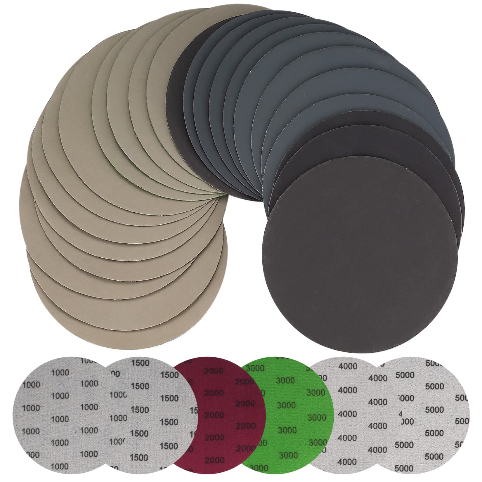 30PCS 125mm Orbital Sander Discs, Wet and Dry Sanding Discs, Round Sanding Pad No Hole Hook and Loop, Sanding Disk for Electric Grinder Accessor Sanding Polishing — image 1