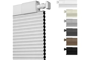 HOTSOON No Drill No Tools Blackout Cellular Shades Cordless Easy Install Honeycomb Blinds Thermal Insulated Noise Reduction Blinds for Indoor Windows,Blackout-White,34" W x 56" H
