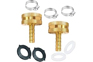 AOPANDA 3/8" Barb x 3/4" Female GHT Thread Solid Brass Water Hose End Repair Connector, Includes Stainless Steel Clamps and gaskets