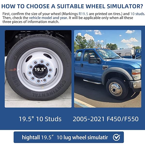 HIGHTALL 19.5 WHEEL SIMULATORS, 19.5″ 10 LUG STAINLESS STEEL HUBCAPS,POLISHED SURFACE,2PCS FRONT WHEEL/2PCS REAR WHEEL,BOLTS ON WHEEL COVER SET COMPATIBLE WITH FORD 2005-2025 F450/F550