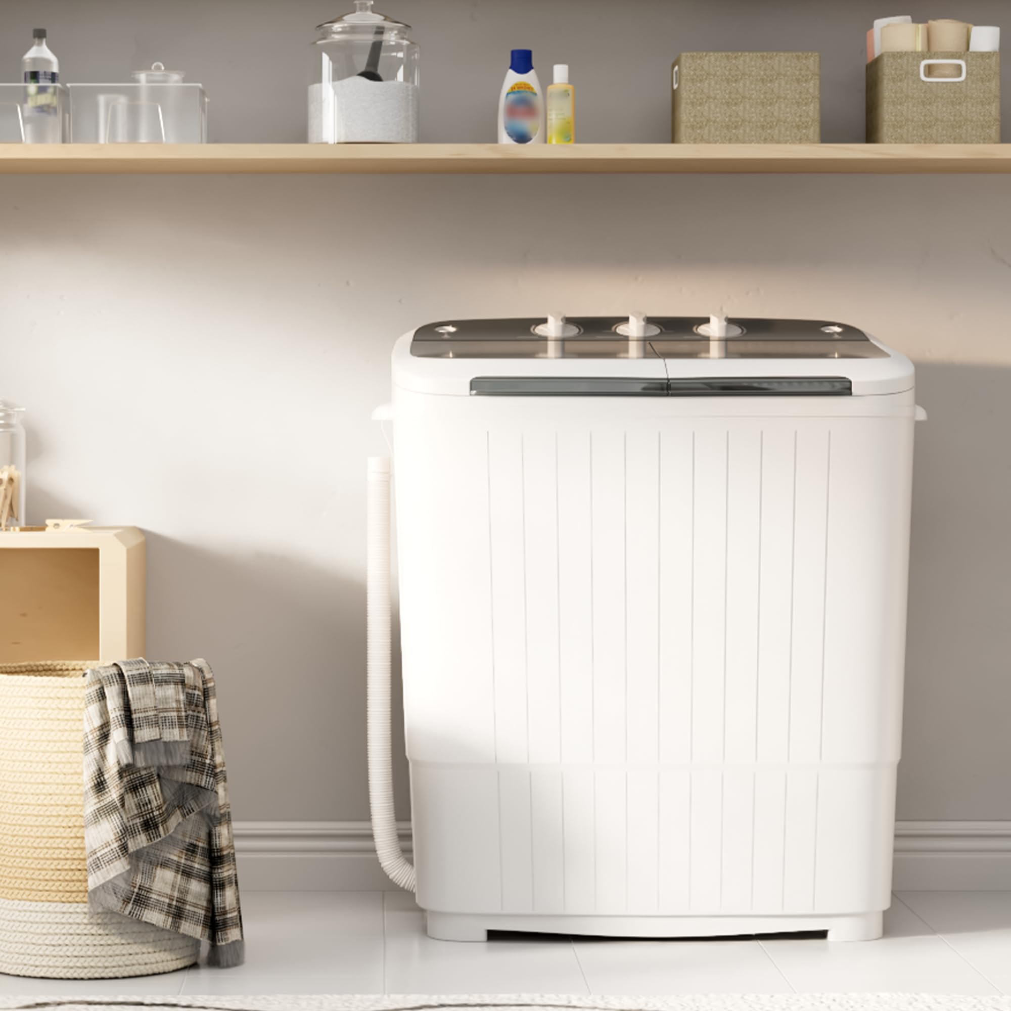 Pataku Portable Washing Machine, 17.6 Lbs Compact Mini Washer and Dryer Combo,Twin Tub Laundry Washer with Spin Cycle, Soaking Function Ideal for Apartment, Dorms, RVs Camping, Grey