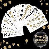 Outus 12 Pcs Balloon Sticker Party PVC Letter Stickers Bobo Balloon Decals Birthday Paster for DIY Mother's Day Wedding Party Decoration Supplies(Black Gold,Happy Birthday)