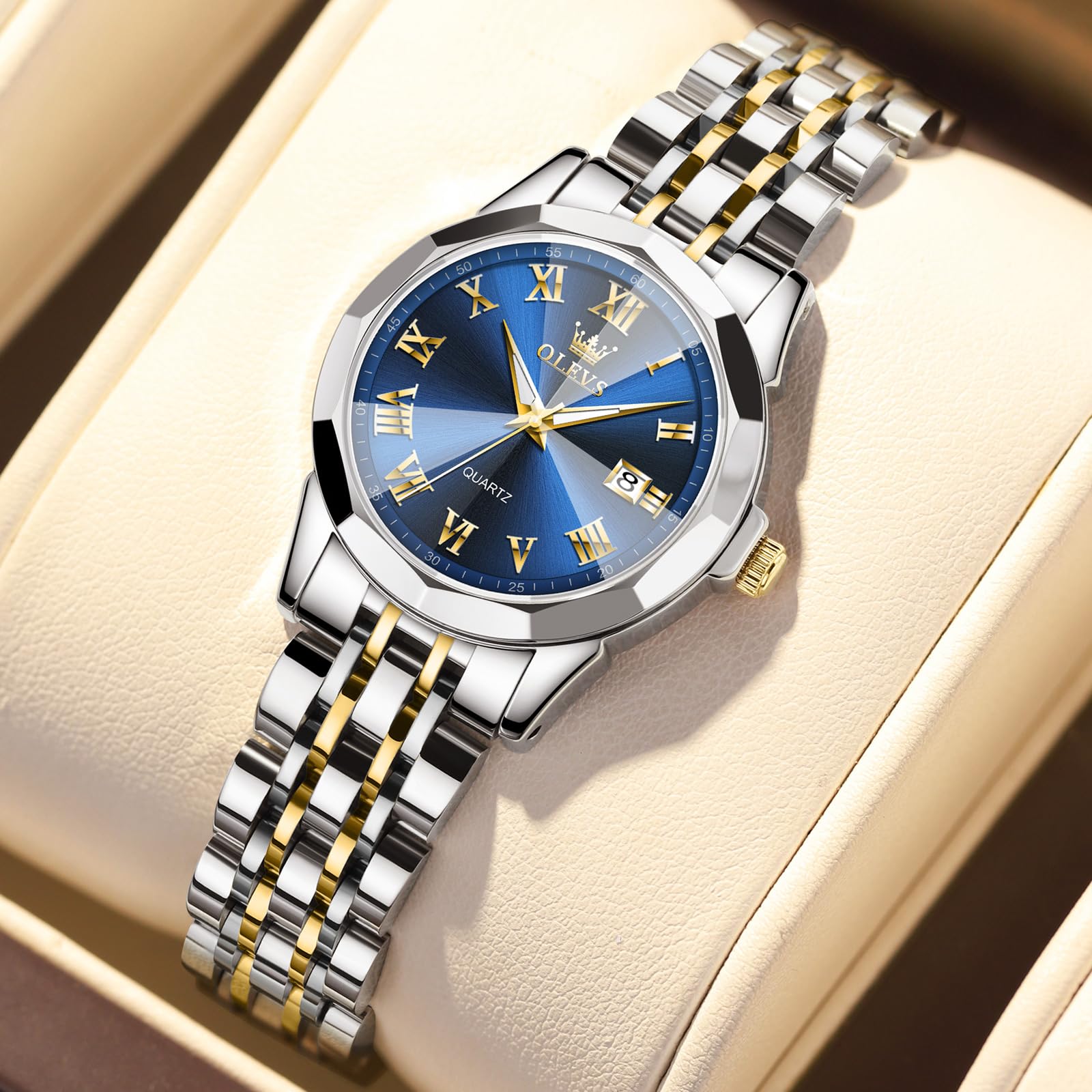 OLEVS Womens Watches Small Face Ladies Watches for Women with Day Date Diamond Silver Gold Two Tone Stainless Steel Waterproof Analog Reloj para Mujer Classic Fashion Dress Quartz Womens Wrist Watch
