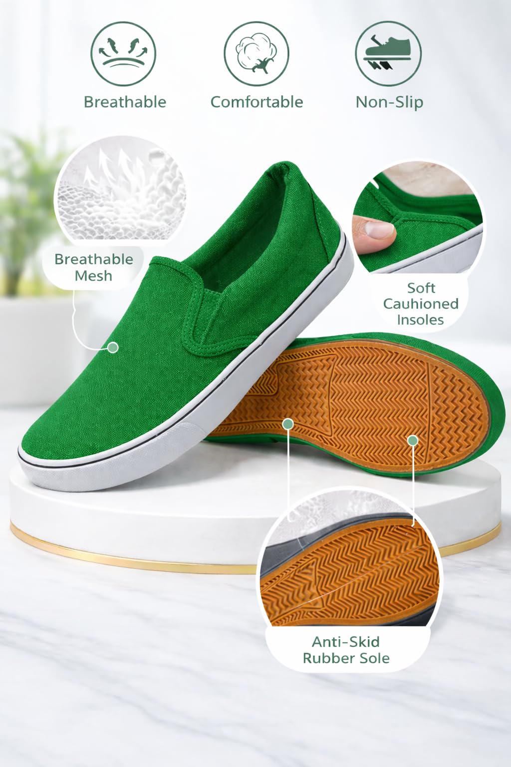 Emma Shoes Low-Top Slip Ons Women's Fashion Sneakers Casual Canvas Sneakers for Women Comfortable Flats Breathable Padded Insole Slip on Sneakers Women Low Slip on Shoes, Emerald Green, 9