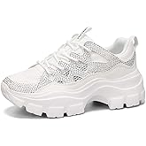 LUCKY STEP Women Chunky Platform Dad Colorblock White Neon Green Fuchsia Hologram Silver Casual Lace-Up Walking Sneakers