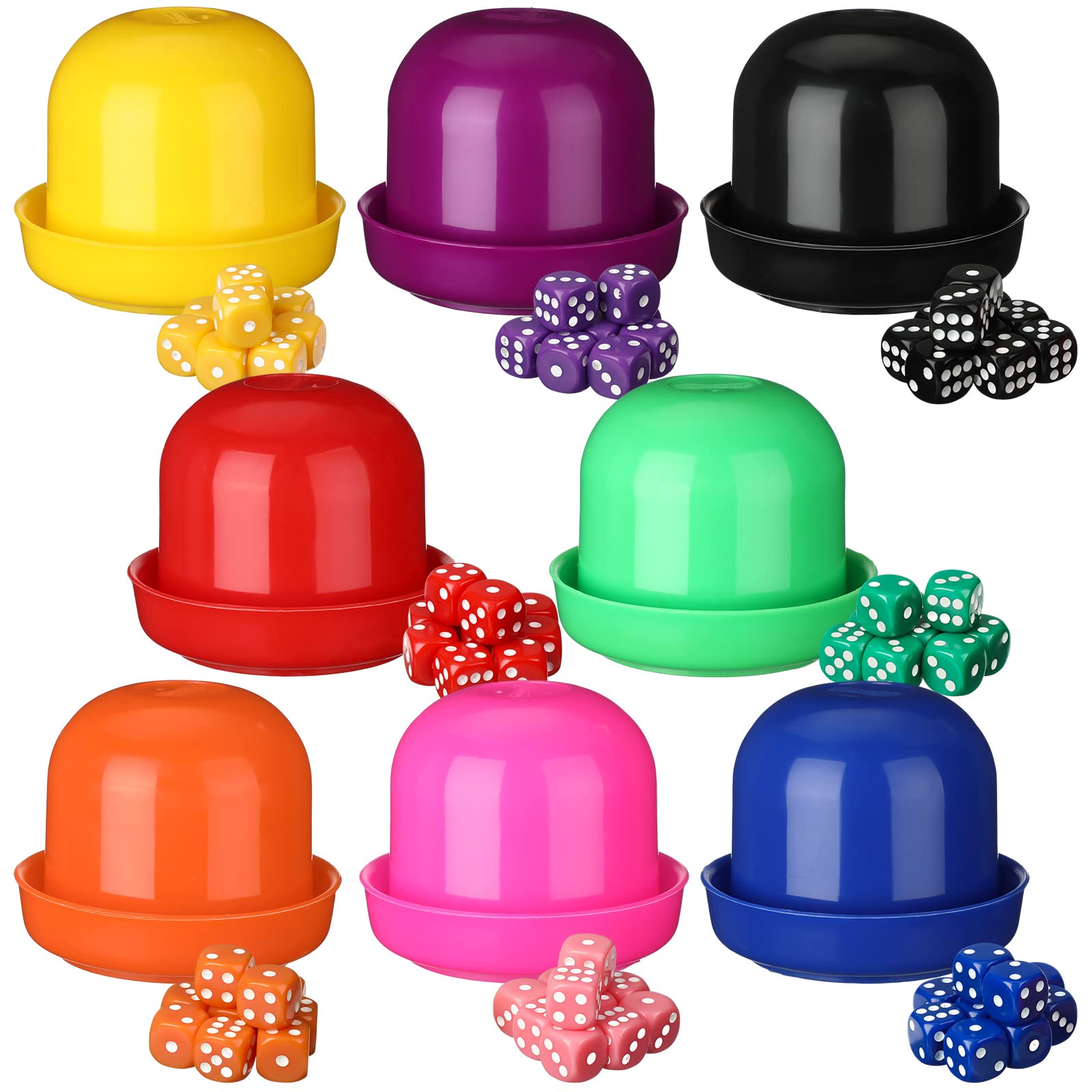 Lenwen 80 Pcs 6 Sided Dice Set and 8 Pcs Dice Cup with Lid and Tray, 16mm Colored Dice Games for Adults Kids, Bulk Dice Stacking Set with Cup, Plastic Dice Shaker Cups for Board Games Math Classroom