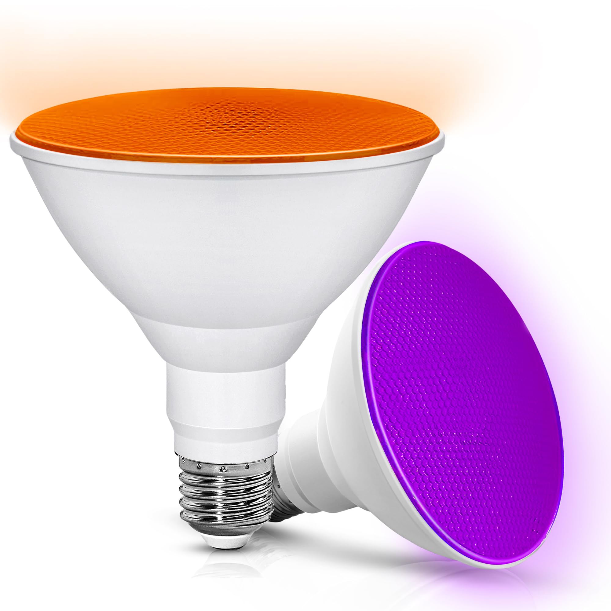 Photo 1 of Halloween Orange Purple LED Light Bulbs, 15W (150Watt Equivalent) PAR38 LED Flood Light Outdoor, E26 Base Halloween Lights, Colored Porch Light Bulb for Home, Holiday, Party Decoration, 2 Pack