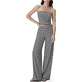 SUUKSESS Women 2 Piece Lounge Set Tube Top Wide Leg Pants Matching Sets Beach Vacation Outfits