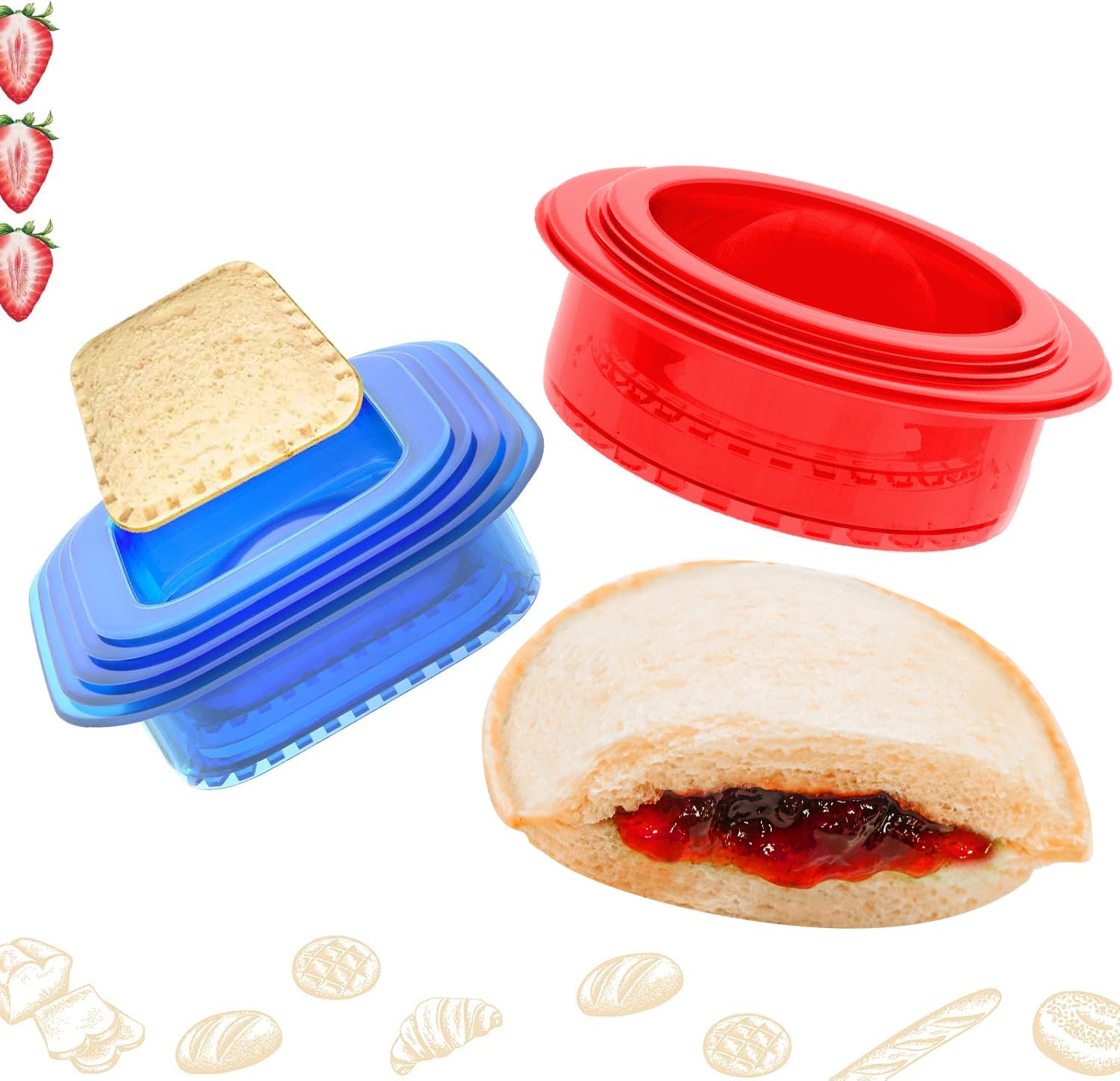Photo 1 of HiYZ Sandwich Cutter and Sealer - 5 PCS Decruster Sandwich Maker - Peanut Butter and Jelly Crustless Sandwich Bread Pancake Maker Cookie Cutter for Kids Children Boys Girls
