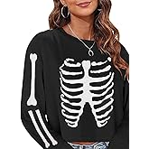 Sumtory Women Halloween Theme Skeleton Print Long Sleeve Sweatshirt Tops