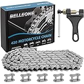 Belleone 420 Roller Chain 140 Links with 5 Free Connecting Links and Chain Breaker, Drive Chain Compatible with 50cc 70cc 90cc, for Mini Bike, Go-Kart, Scooter, Motorcycle, ATV and Other Machinery