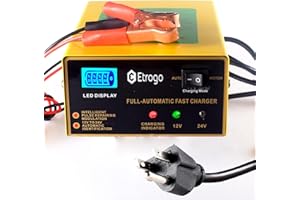 Etrogo Chargeur de batterie de voiture intelligent 12 V 24 V 10 A 250 W entièrement automatique avec écran, réparation d'impu