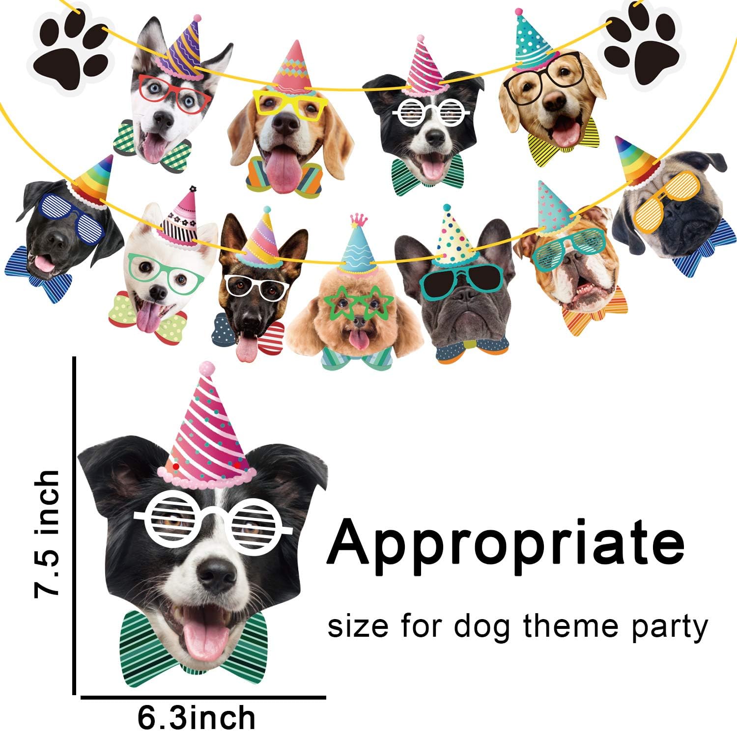 Duufin Dog Birthday Banner Dog Faces Claws Garland with Ropes for Baby Shower Theme Party Bunting Decoration Party Supplies - Image 3