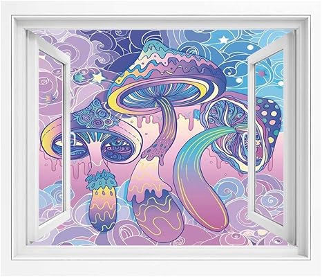Amazon マッシュルーム 絵画風 Pvc壁紙ポスター 180x140 Cm トリッピーな描画ヒッピーの装飾60年代先見の明のサイケデリックなシャーマニック装飾 おしゃれ ウォールステッカー 多用途なシール アクアライトピンクパープル ウォールステッカー オンライン通販