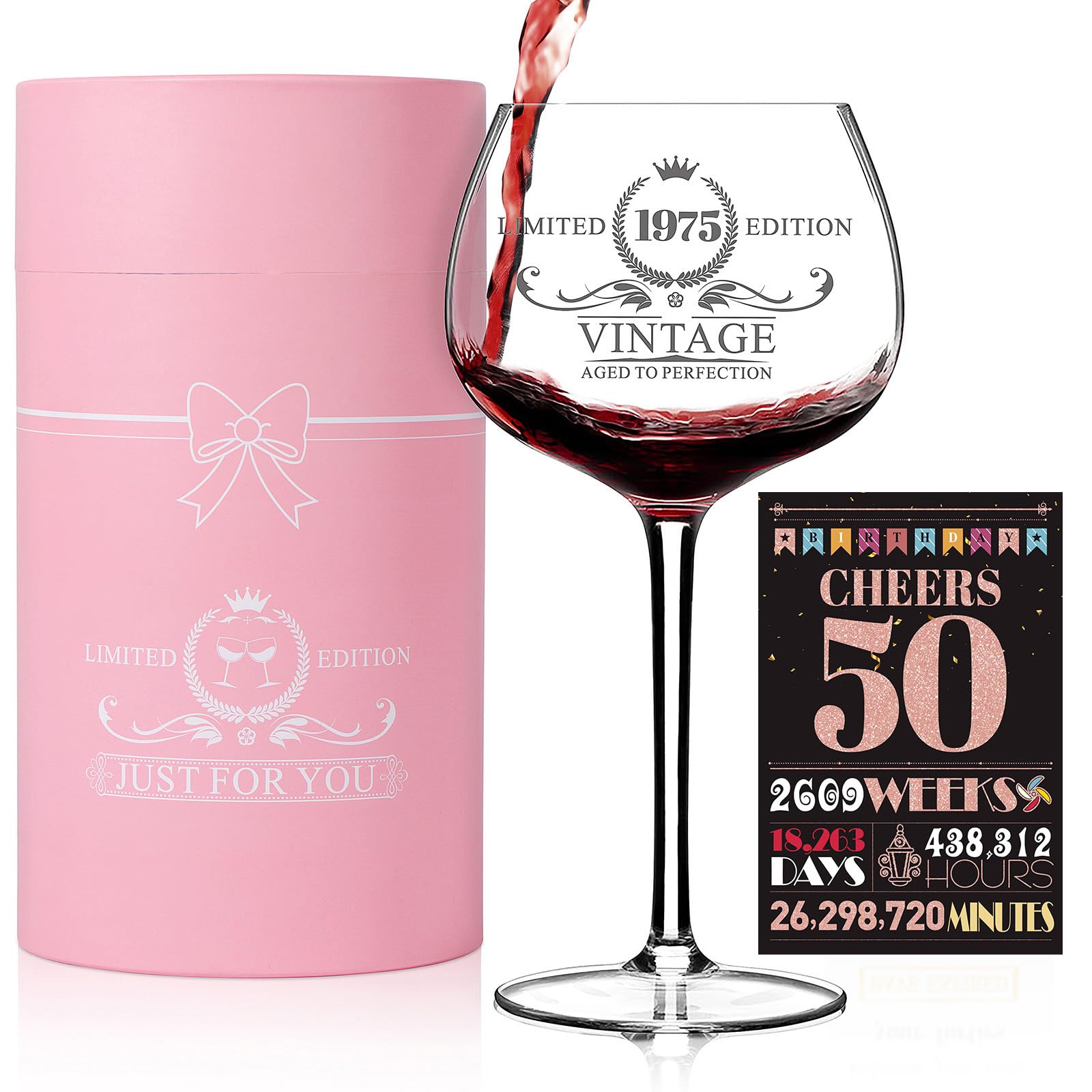 Photo 1 of Aeenr 50TH Birthday Gifts for Her - 50 Years Old Gifts for Women - Vintage 1975 Vintage Red Wine Glass, Happy 50TH Birthday Decorations for Mom Best Friend Sister Wife Turning 50, Back in 1975 Poster