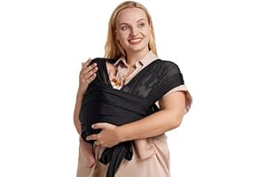 Momcozy Adjustable Buckle Baby Wrap Carrier Cooling Air-Mesh, Easy to Wear Baby Carrier Sling, Baby Carriers Newborn to Toddler 8-35lbs, Suit for Waist 30-47inch, Regular Black