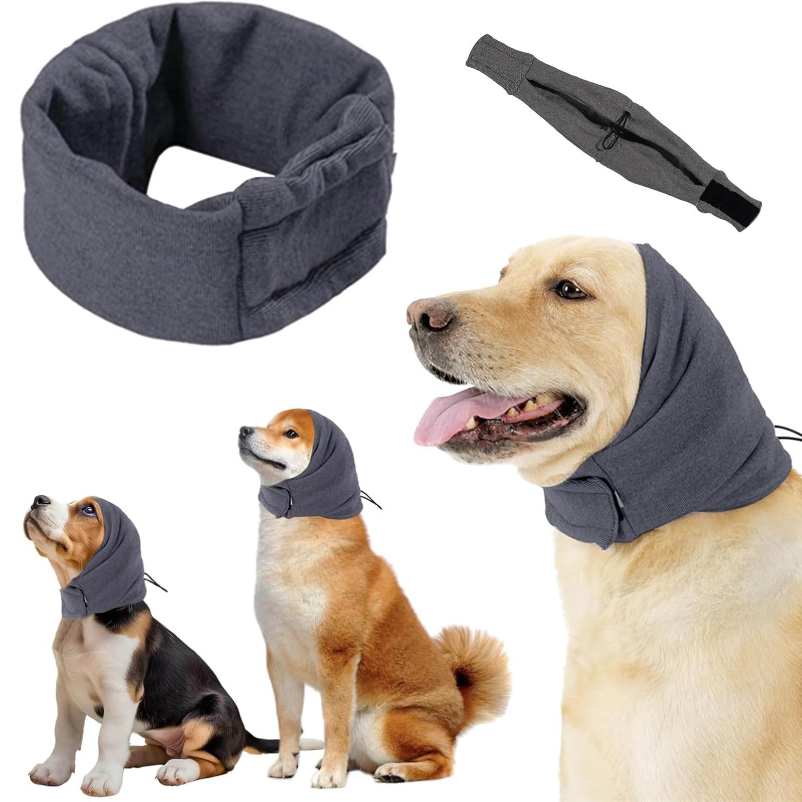 Dog Snood Anxiety Relief,Dog Ear Protectors for Dog Neck and Ears Warmer,Dog Ear Cover Calming Hood,Dog Ear Muffs Noise Protection,Dog Calming Hood,Dog Ear Wraps for Soothing Winter Warmth(Grey,M)