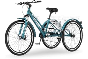 MOPHOTO Mountain Tricycle for Adults, 3 Wheeled 7-Speed Mountain Tricycle 24 inch 26 inch Men's Women's Tricycles Cruiser Bike Featuring Disc Brakes, Cargo Basket