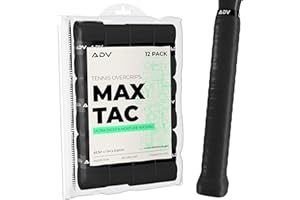 ADV TENNIS ADV MaxTac Tacky Tennis Overgrip - 12 Pack Extremely Sticky Non-Slip Tennis Grips Overgrip - Razor-Thin & Easy to Use Pro Tennis Racquet Grip Tape (12-Pack Black)
