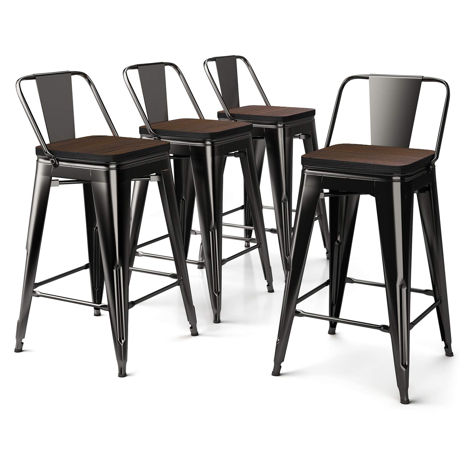 Vipek 24 Inch Metal Bar Stools Counter Height Barstool Chairs With Solid Wood Top Seat 24