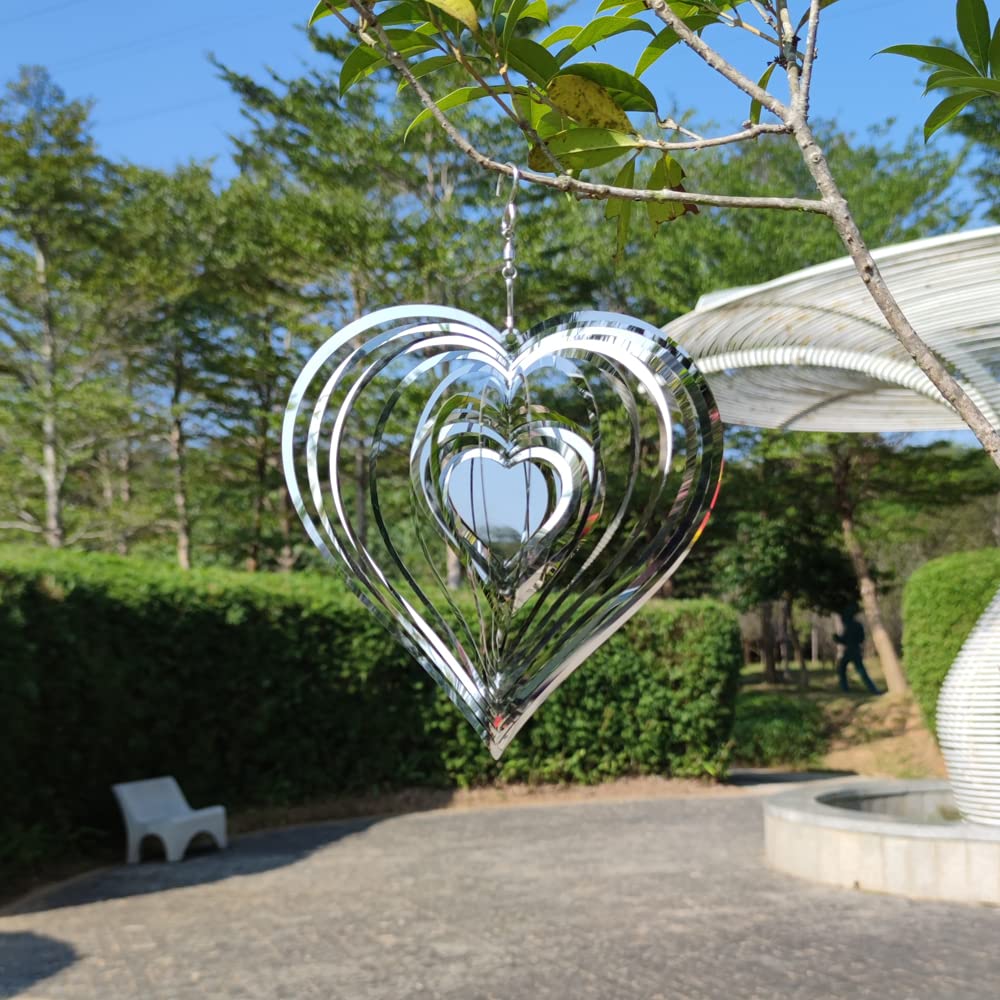 Metal Wind Spinner, Garden Spiral Heart Wind Chime Metal Garden Ornament Sculptures，Hanging Wind Chimes Decorations For Outside Indoor Outdoor Home Yard Patio