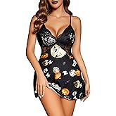 Avidlove Lingerie for Women Nightgown Chemise Lace Babydoll V-Neck Full Slip Modal Halloween Lingerie, E_moon Pumpkin