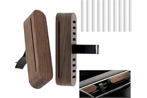 Hi Lumideer Natural Walnut Wood Vent Clip for Car (2-Pack) - Refillable Aroma Diffuser Base, Includes 10 Unscented Absorber Sticks - Elegant Air Freshener for Car, Home, Office & More