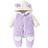 Socutebabe Newborn Baby Girl Fall Winter Clothes Fleece Romper Jumpsuit Bear Ears Hooded Zipper Hoodies One Piece Warm Suiit