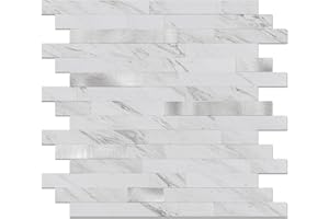 V-MOZZA Peel and Stick Backsplash, 10-Sheet Peel and Stick Tiles PVC Wall Tile Stick on Backsplash for Kitchen Fireplace