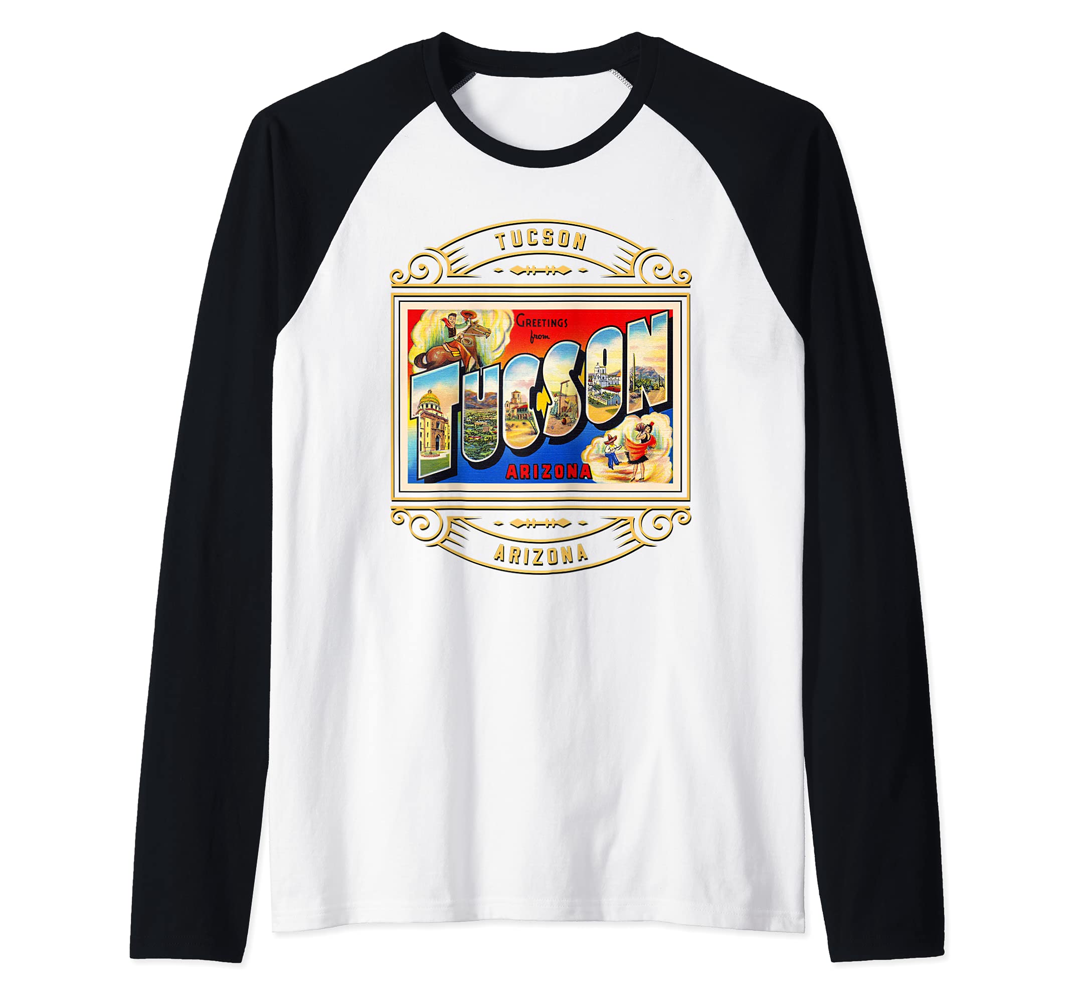 Tucson Arizona AZ Large Letter Travel Postcard 1 Raglan Baseball Tee