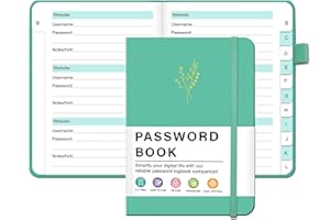 VCOOHM Password Keeper Book with Alphabetical Tabs, Hardcover Password Book for Internet Website Address Login, Perfect Small Password Notebook, Password Keeper and Organizer for Home Office, Turquoise