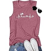 ALLTB Beach Tank Tops Women Beach Waves Sleeveless Shirt Hawaiian Ocean Vest Heartbeat Tank Summer Family Vacation Tanks