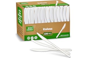 ELEGANT DISPOSABLES 100% Compostable PLA Knives Bulk Pack 400 Pcs Biodegradable Disposable Plastic Cutlery Utensils
